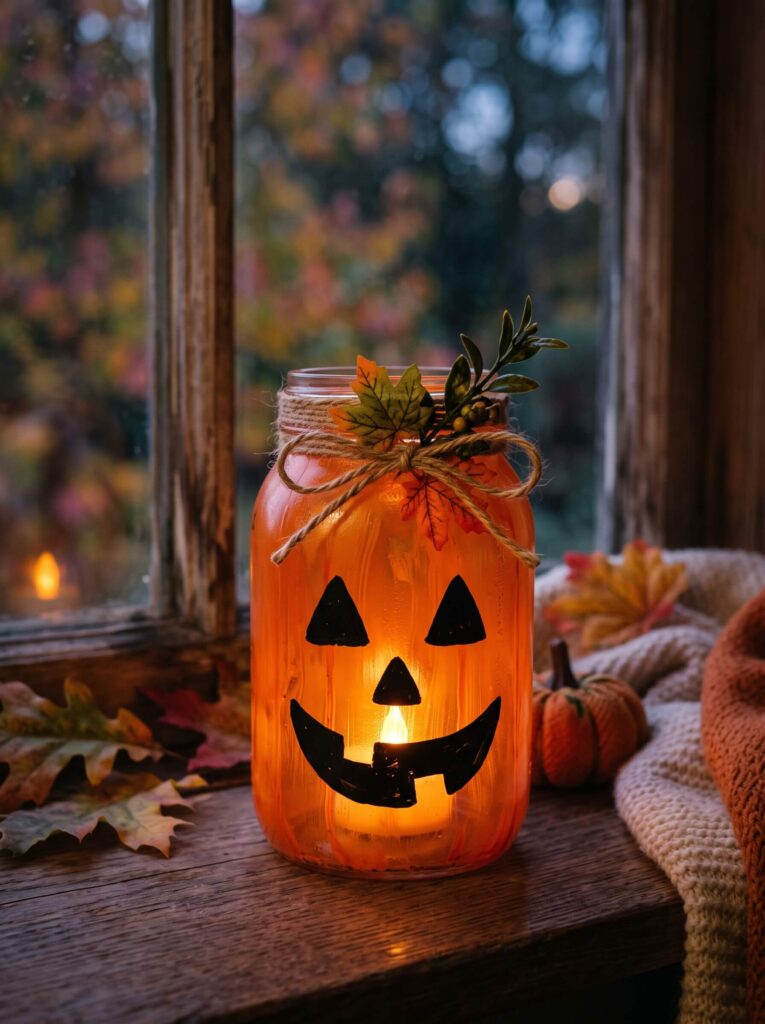 Painted Jar Pumpkin Lantern