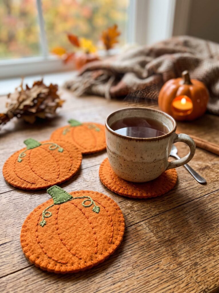 Felt Pumpkin Coasters