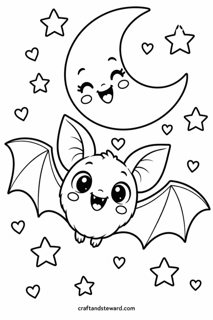 Adorable Little Bat Under a Smiling Moon