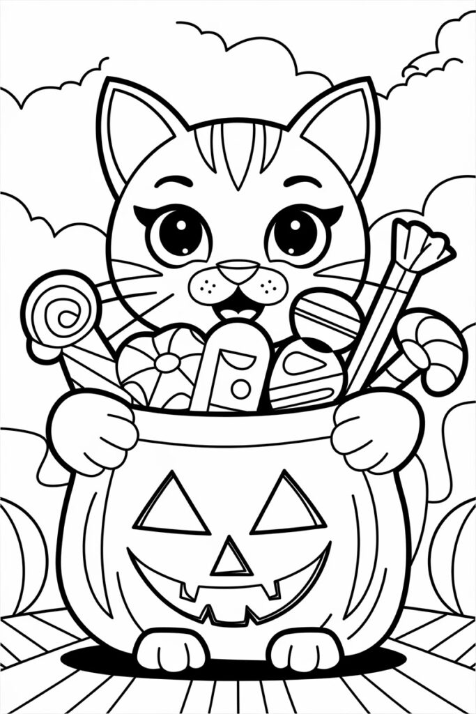 Cat with a Halloween Candy Bag