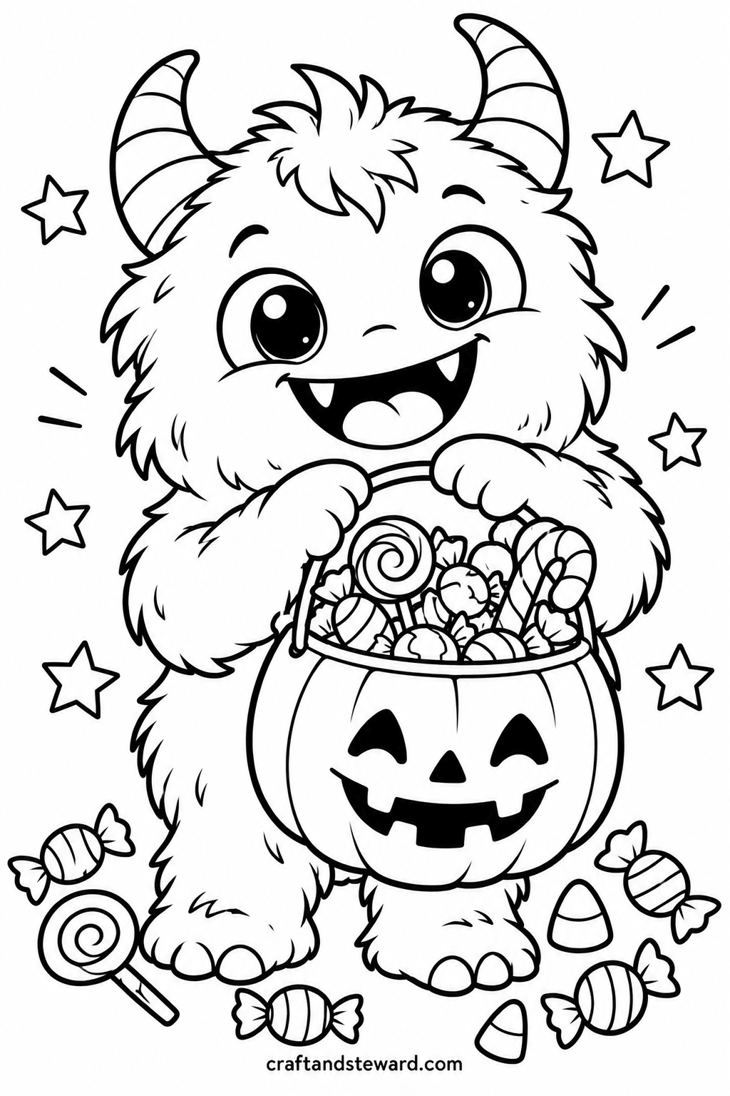 Friendly Halloween Monster With a Candy Bucket