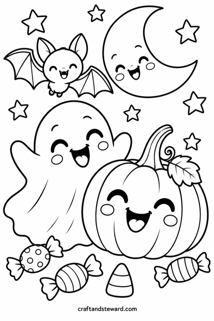 Kawaii Pumpkin Party With a Ghost and Bat