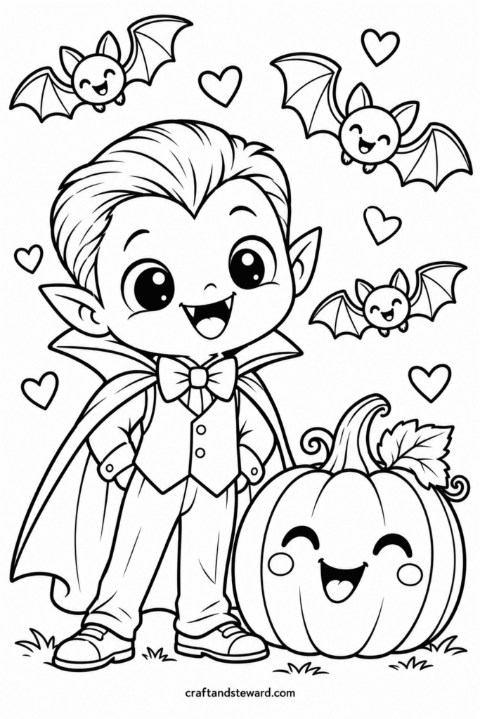 Little Vampire With a Smiling Pumpkin
