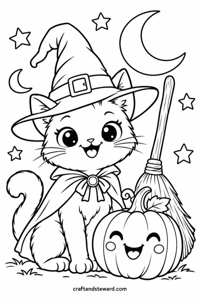 Little Witch Cat With a Pumpkin
