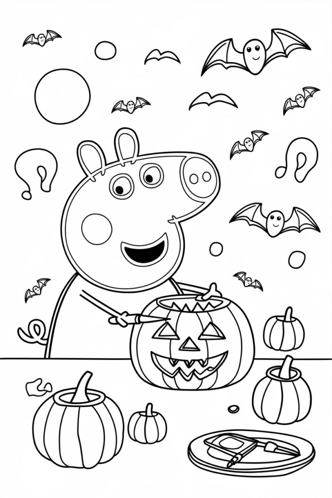 Peppa Pig Carving a Pumpkin