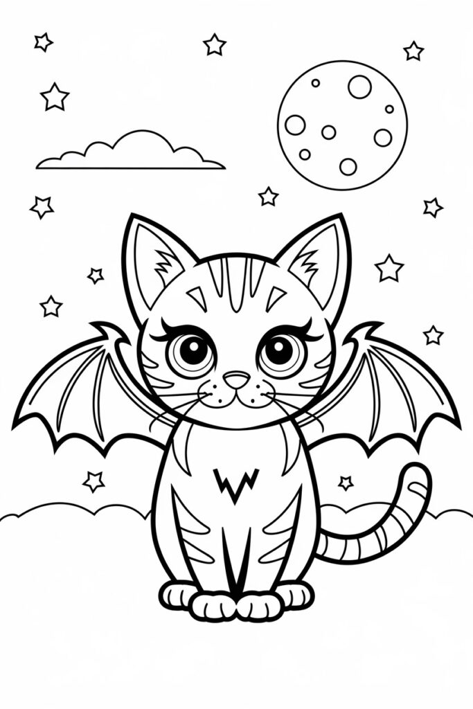 Spooky Cat with Bat Wings
