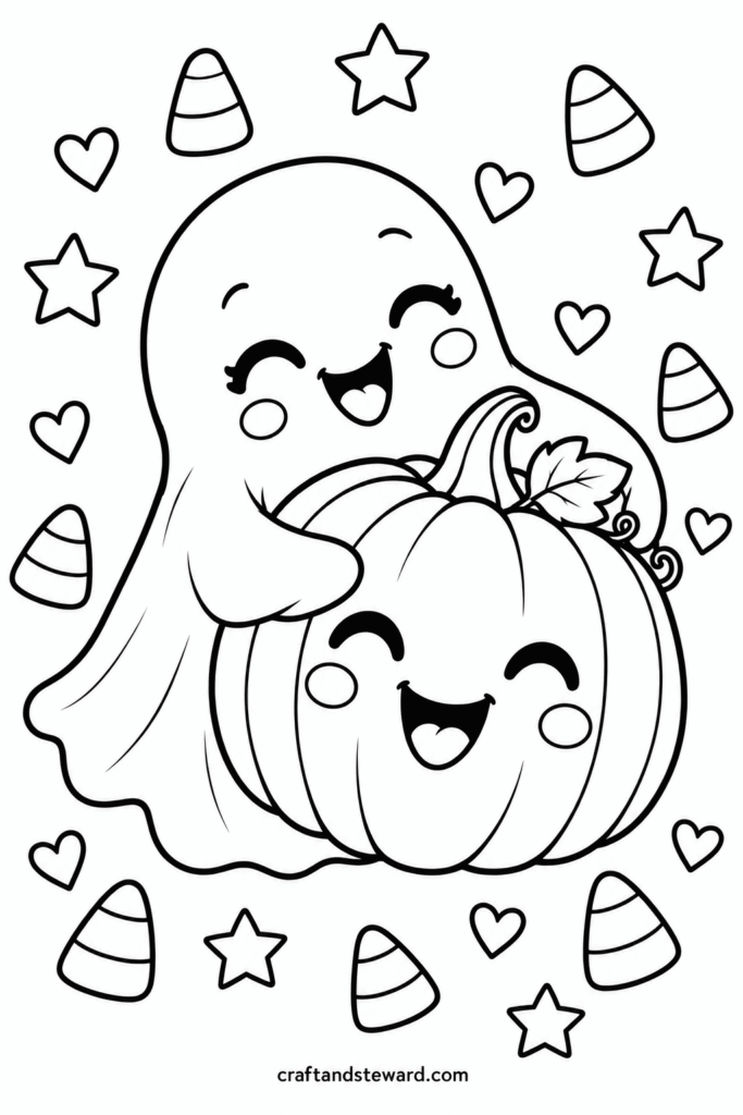 Sweet Ghost Hugging a Happy Pumpkin