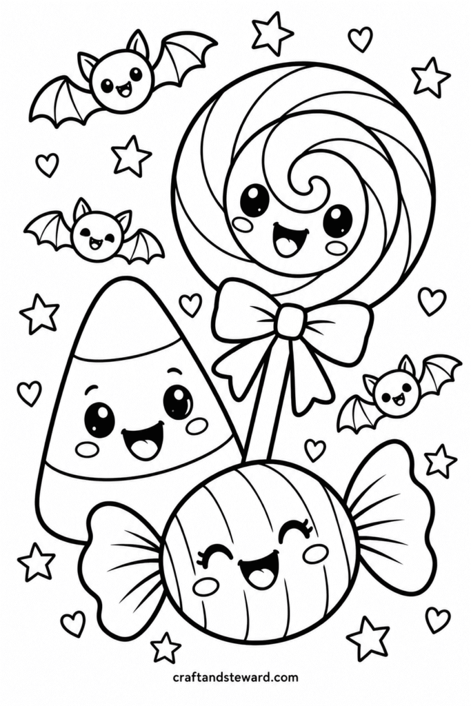 Sweet Halloween Candy Trio With Tiny Bats