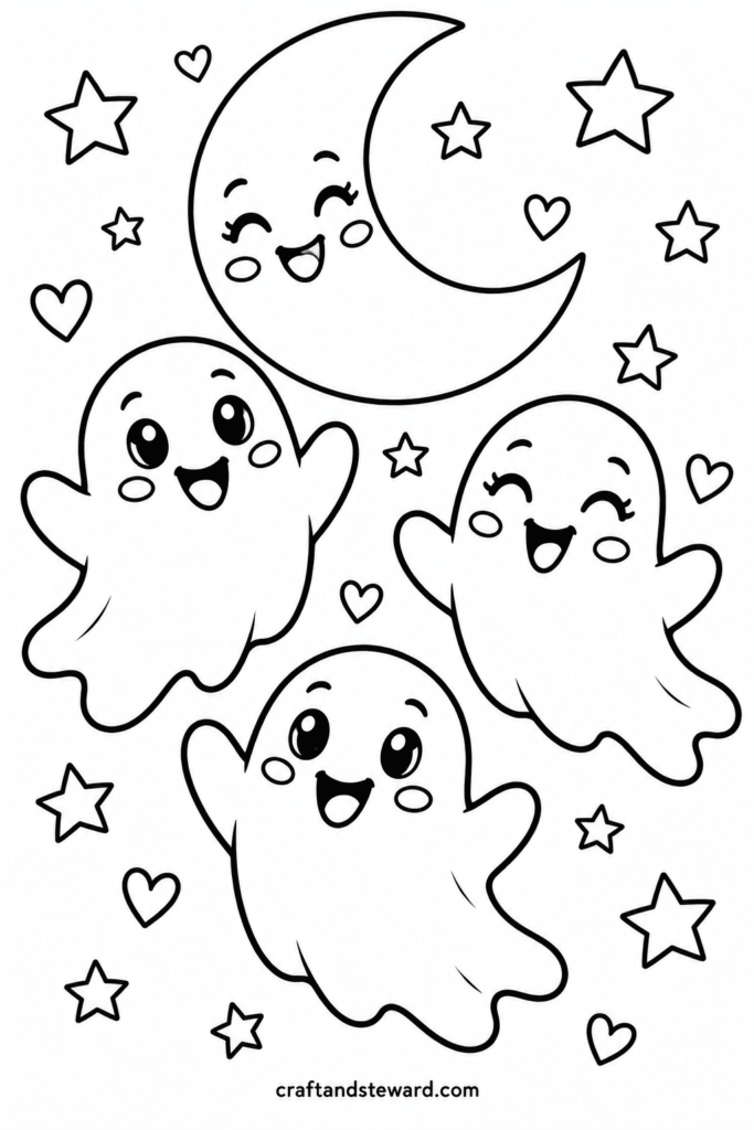 Three Happy Ghosts Under the Moon and Stars