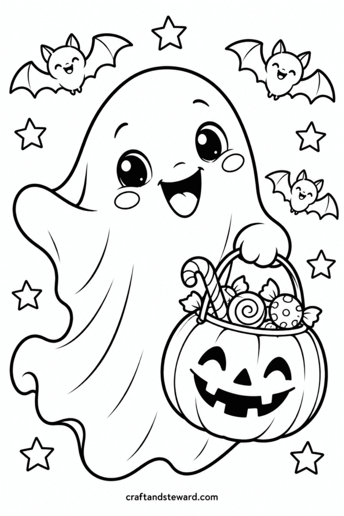 Trick-or-Treat Ghost With a Pumpkin Bucket