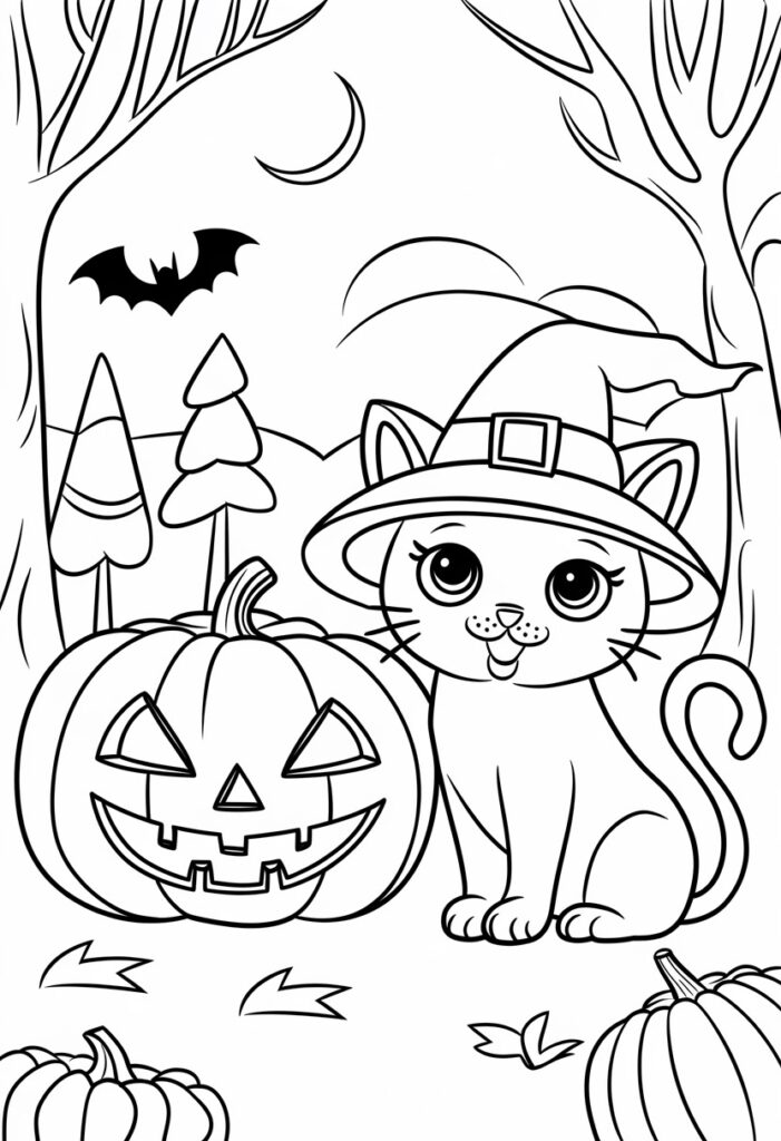 Witch Cat with a Pumpkin Hat